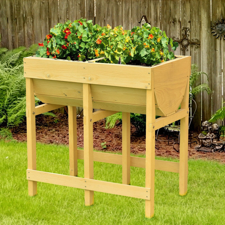 Raised Wooden Planter Vegetable Flower Bed with Liner Doba
